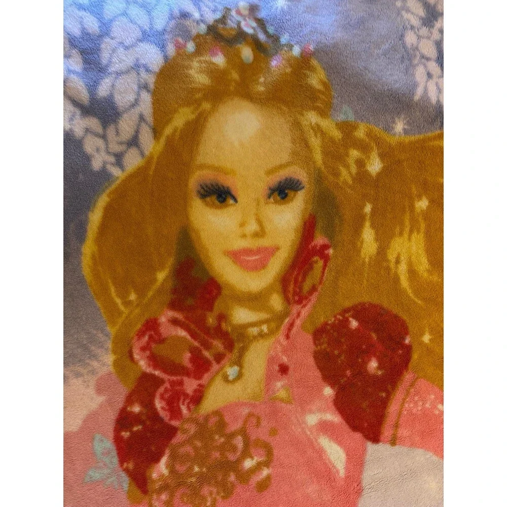 Mattel Barbie in The 12 Dancing Princesses throw plush fleece blanket Y2K VTG